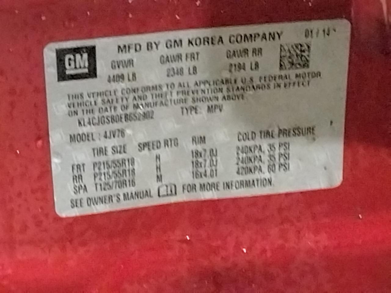 Photo 10 from auction – 2014 BUICK ENCORE with VIN KL4CJGSB0EB652902