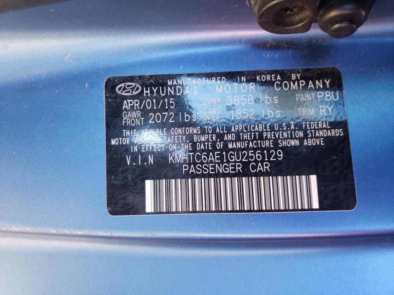 Photo 10 from auction – 2016 HYUNDAI VELOSTER T with VIN KMHTC6AE1GU256129