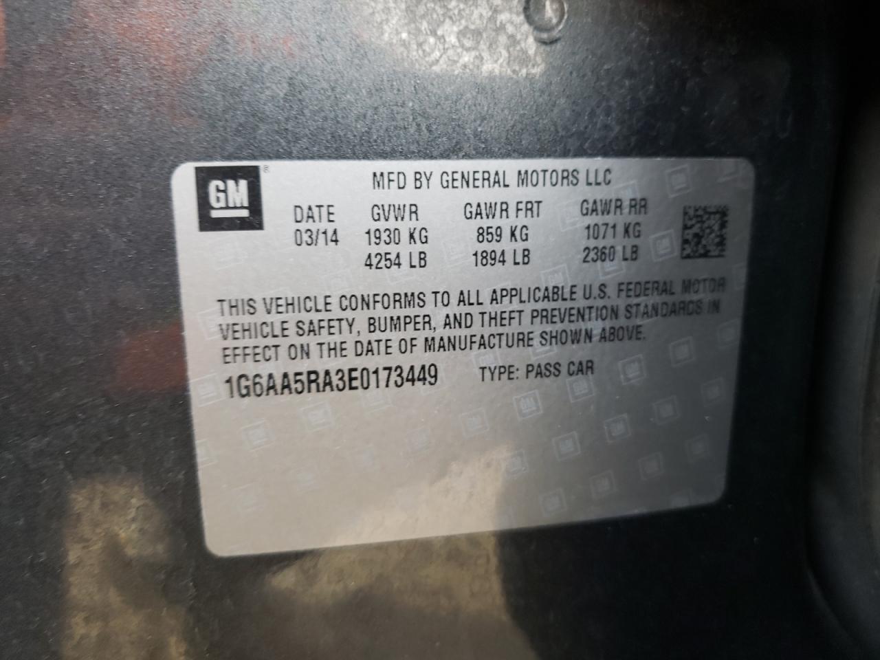 Photo 10 from auction – 2014 CADILLAC ATS with VIN 1G6AA5RA3E0173449