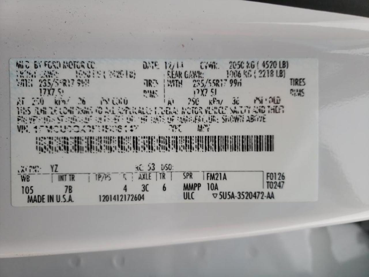 Photo 10 from auction – 2015 FORD ESCAPE SE with VIN 1FMCU0GX8FUB06147