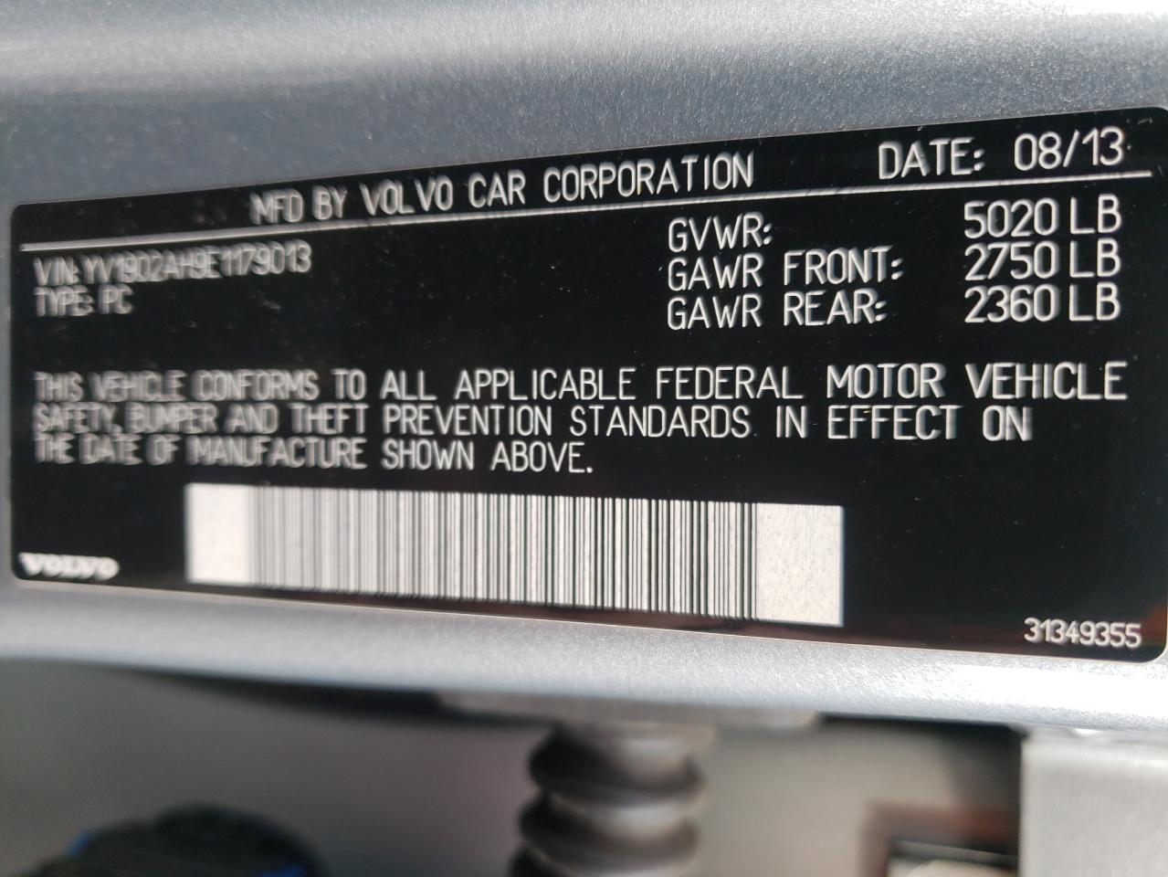 Photo 10 from auction – 2014 VOLVO S80 T6 with VIN YV1902AH9E1179013