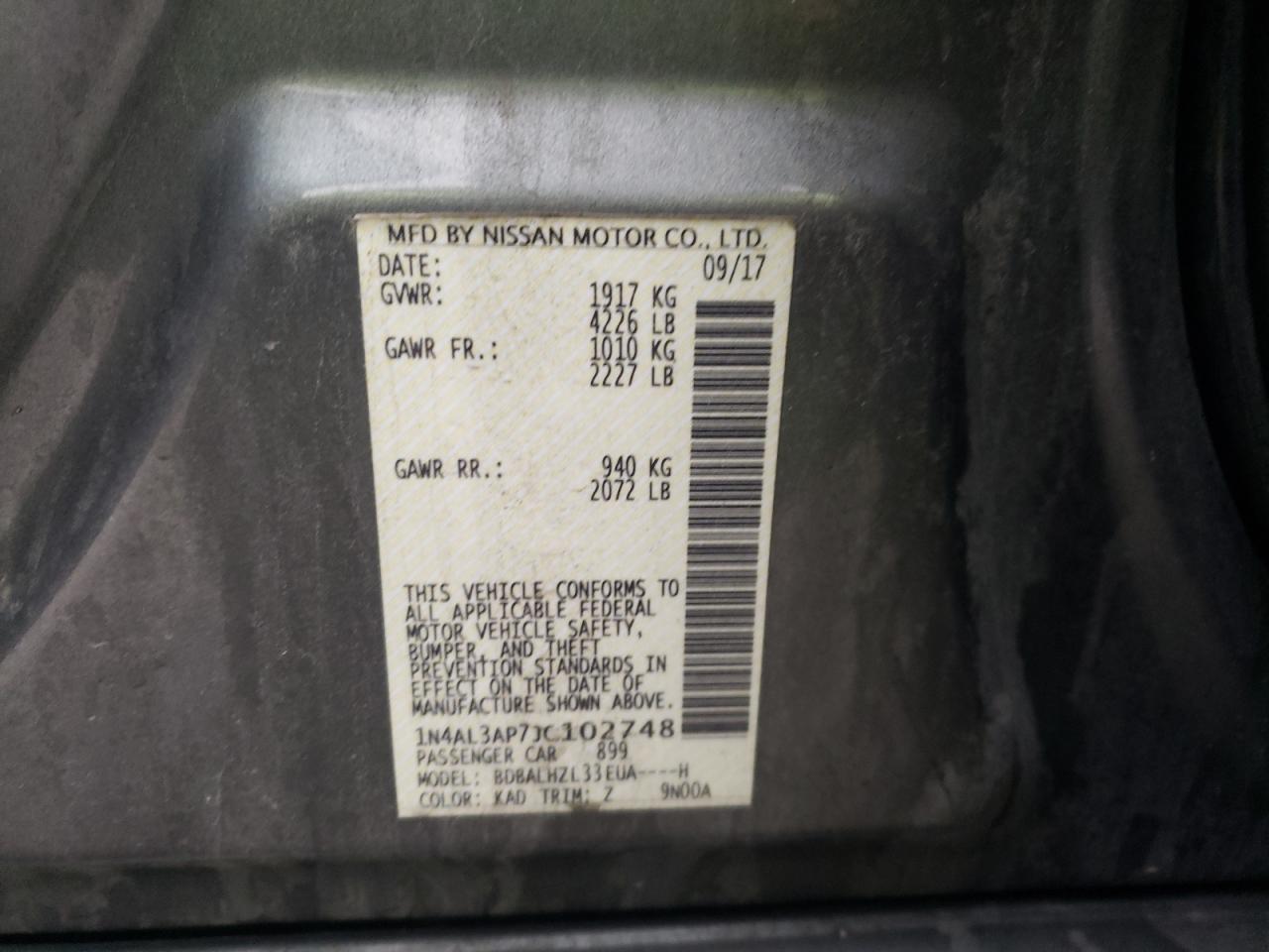 Photo 10 from auction – 2018 NISSAN ALTIMA 2.5 with VIN 1N4AL3AP7JC102748
