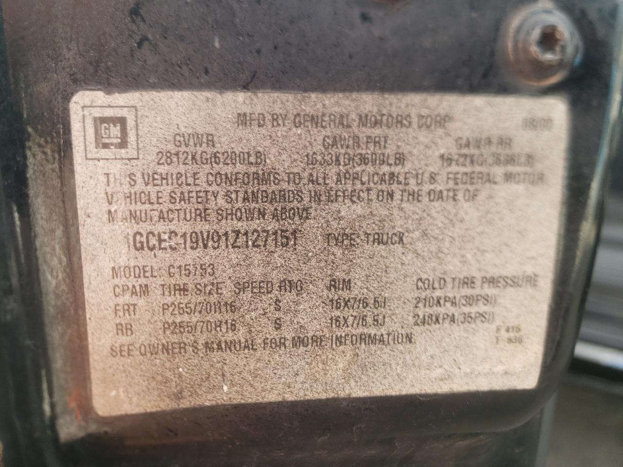 Photo 10 from auction – 2001 CHEVROLET SILVERADO with VIN 1GCEC19V91Z127151