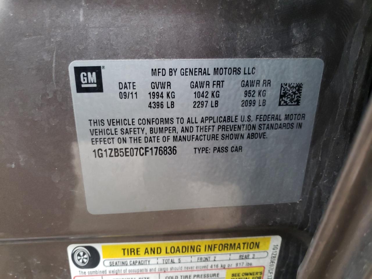 Photo 10 from auction – 2012 CHEVROLET MALIBU LS with VIN 1G1ZB5E07CF176836