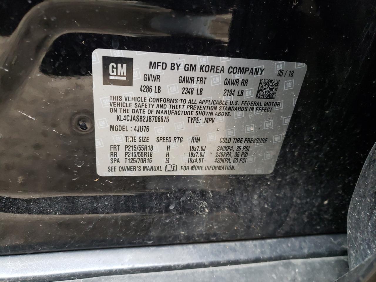 Photo 10 from auction – 2018 BUICK ENCORE PRE with VIN KL4CJASB2JB706675