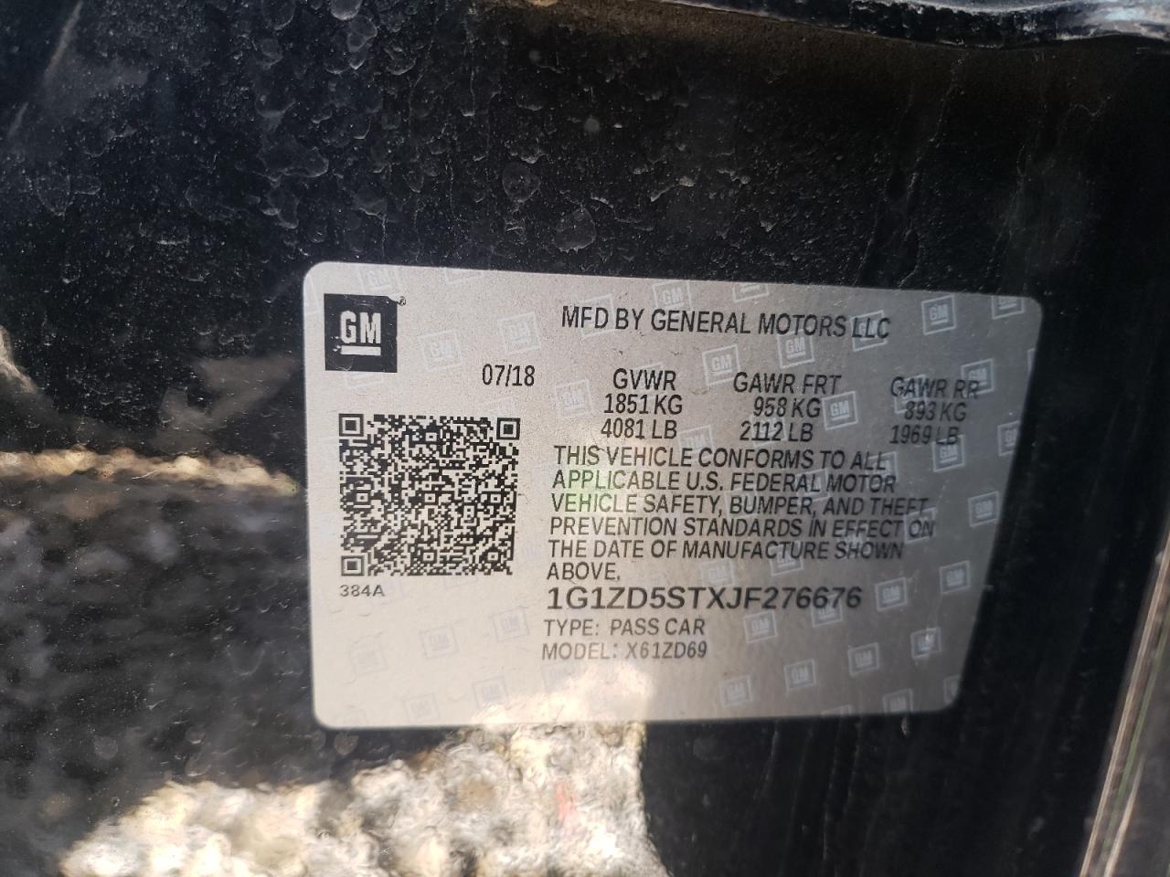 Photo 10 from auction – 2018 CHEVROLET MALIBU LT with VIN 1G1ZD5STXJF276676