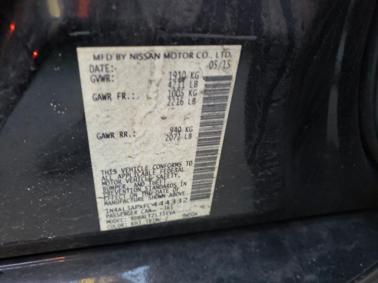 Photo 10 from auction – 2015 NISSAN ALTIMA 2.5 with VIN 1N4AL3APXFC444332