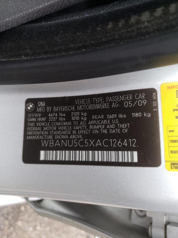 Photo 10 from auction – 2010 BMW 528 I with VIN WBANU5C5XAC126412