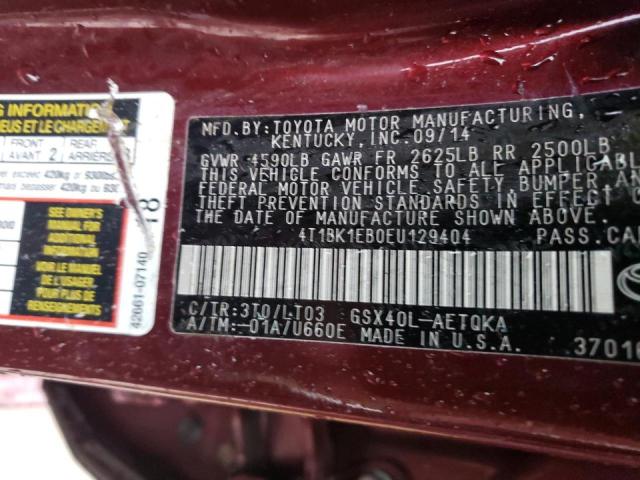 Photo 10 from auction – 2014 TOYOTA AVALON BAS with VIN 4T1BK1EB0EU129404