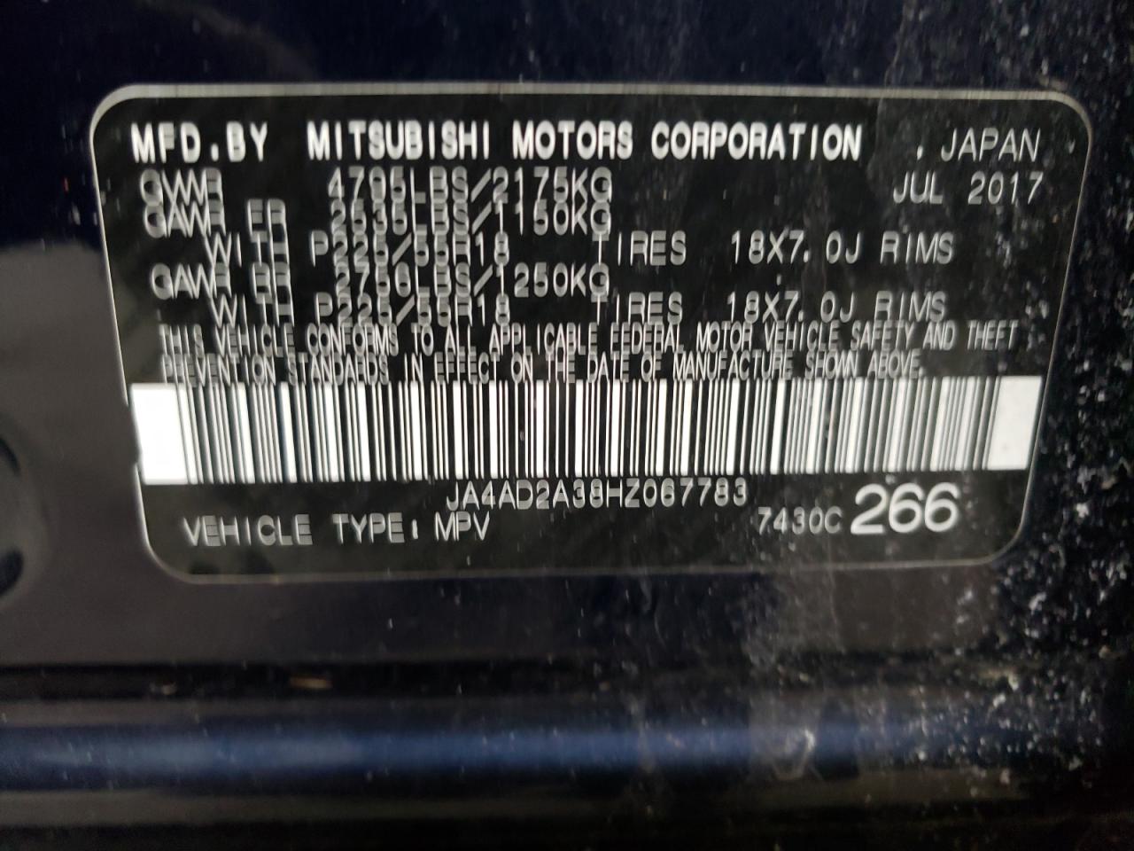 Photo 10 from auction – 2017 MITSUBISHI OUTLANDER with VIN JA4AD2A38HZ067783