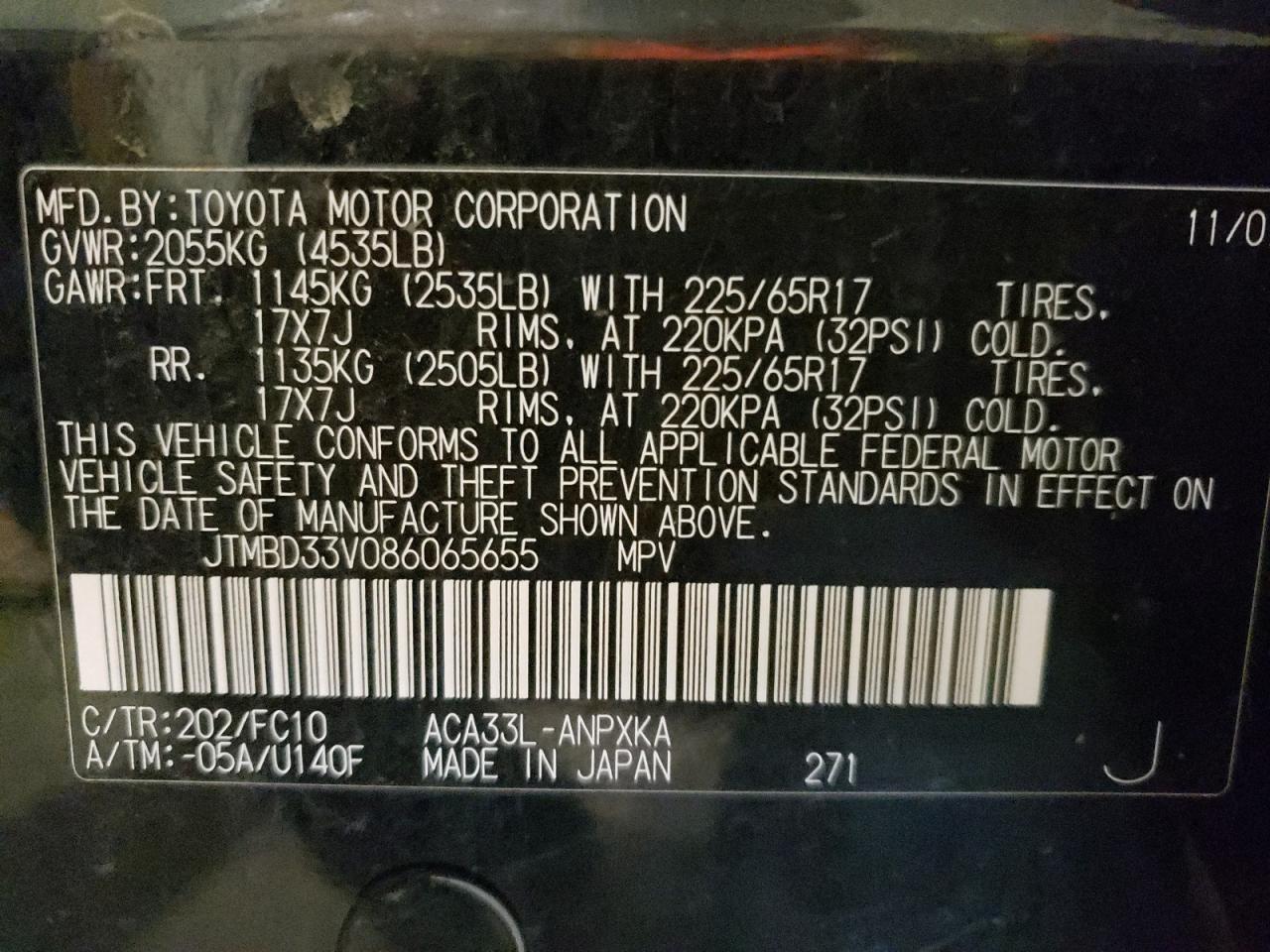 Photo 10 from auction – 2008 TOYOTA RAV4 with VIN JTMBD33V086065655