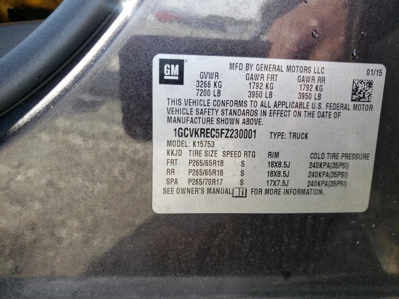 Photo 10 from auction – 2015 CHEVROLET SILVERADO with VIN 1GCVKREC5FZ230001