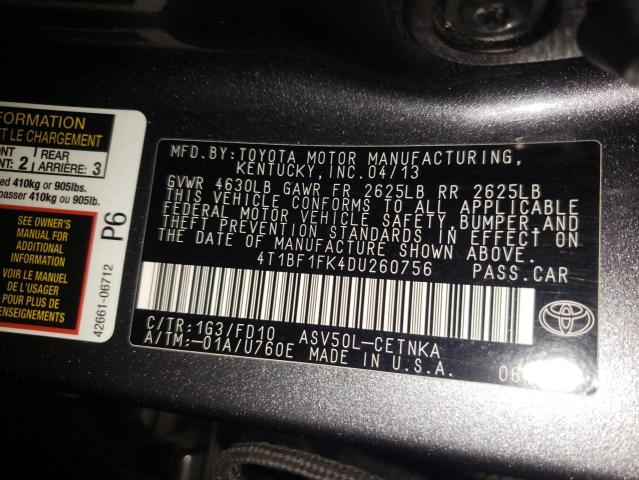 Photo 10 from auction – 2013 TOYOTA CAMRY L with VIN 4T1BF1FK4DU260756