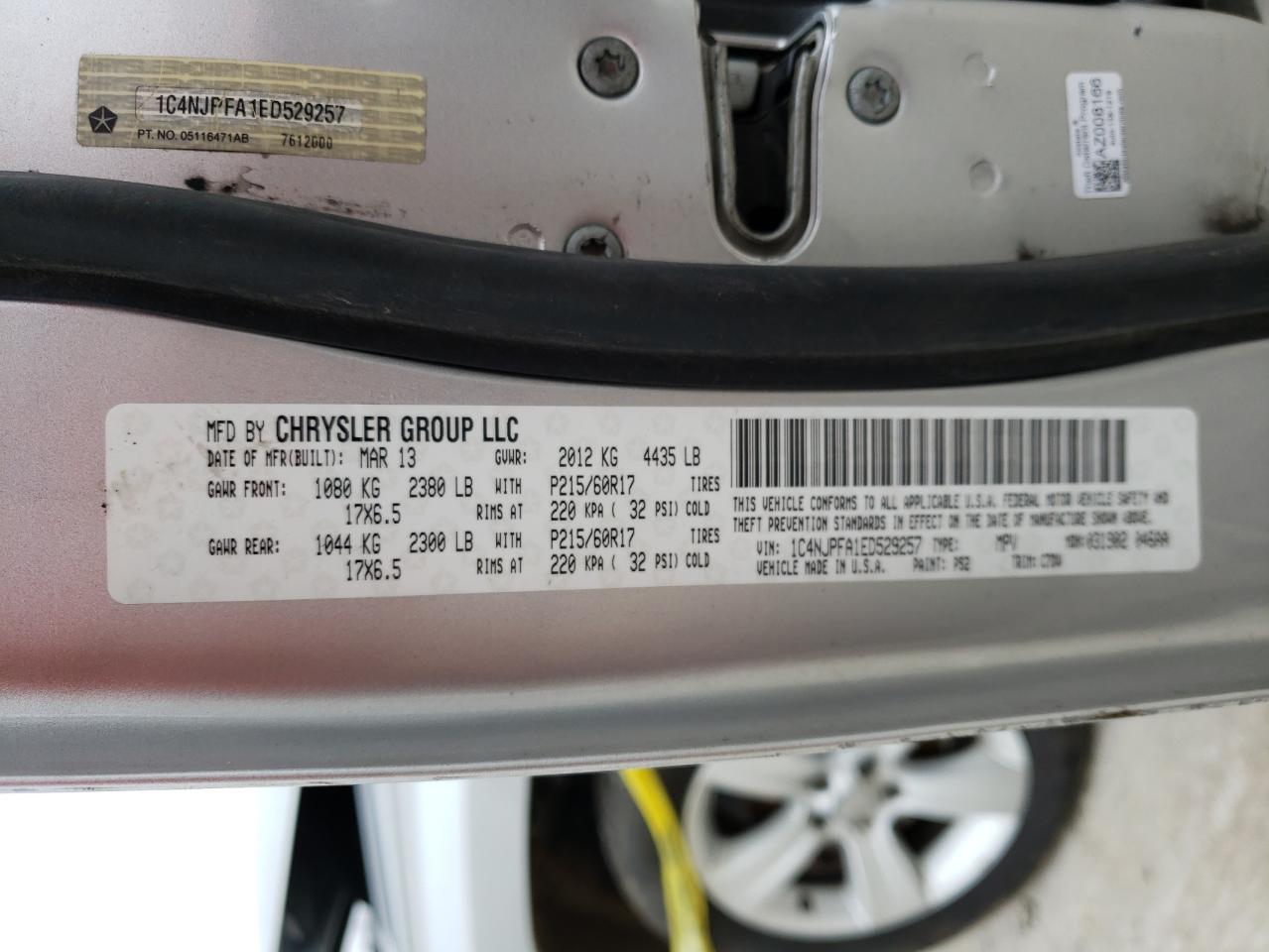 Photo 10 from auction – 2014 JEEP PATRIOT LA with VIN 1C4NJPFA1ED529257