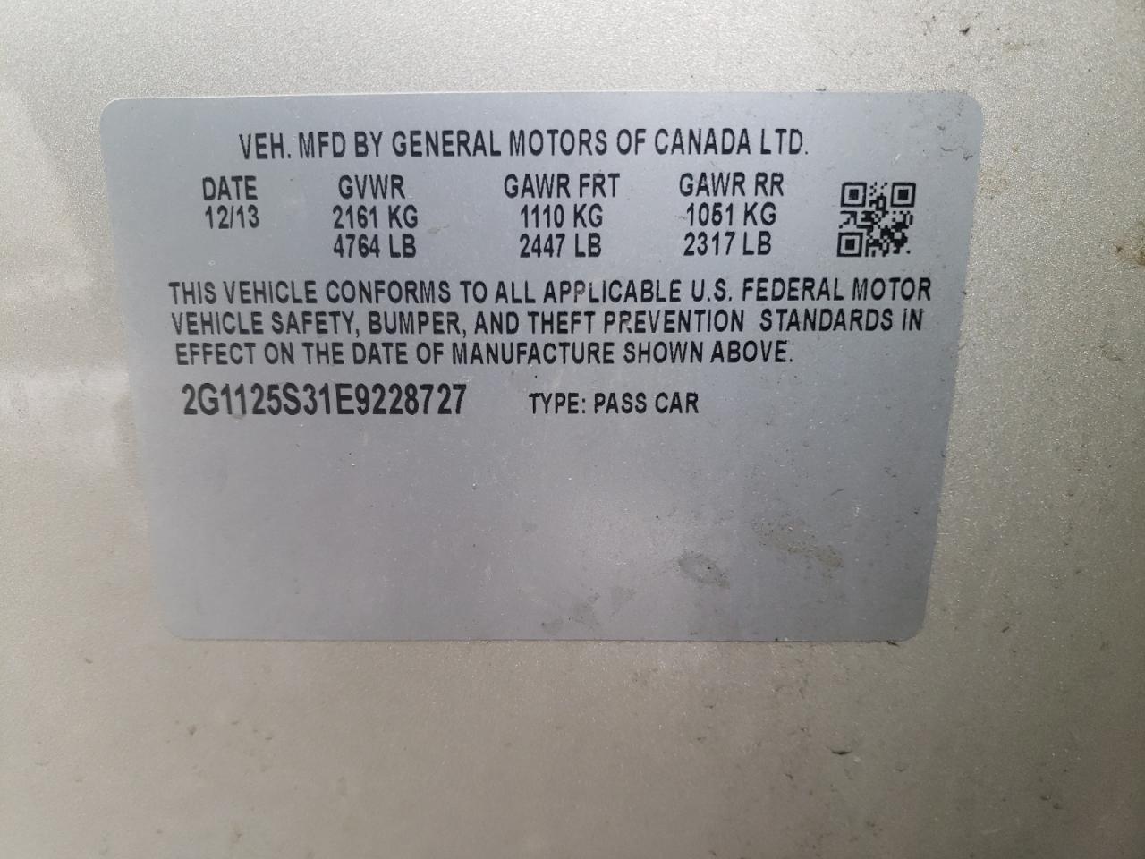 Photo 10 from auction – 2014 CHEVROLET IMPALA LT with VIN 2G1125S31E9228727