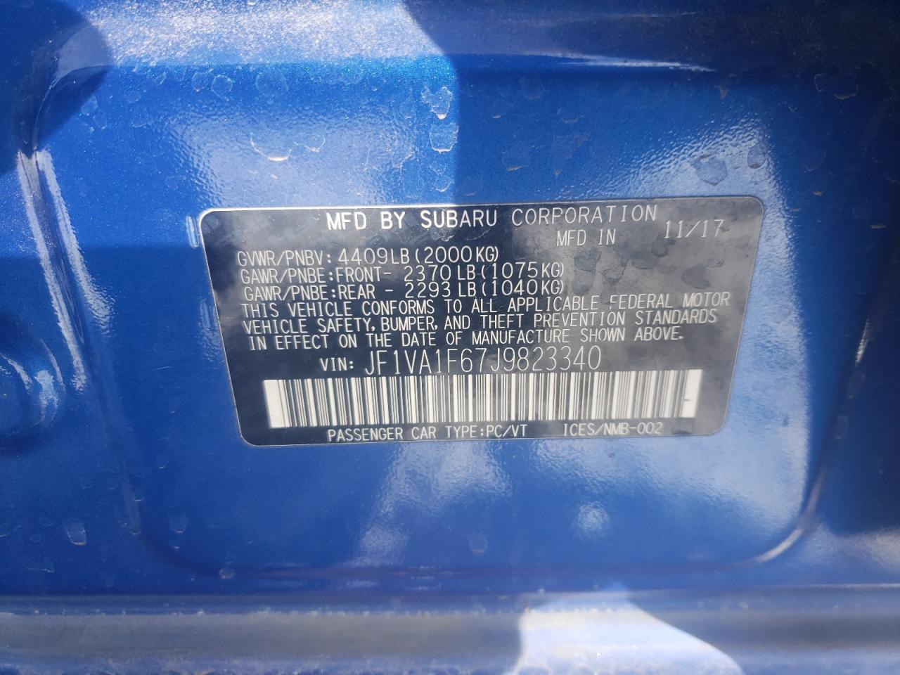 Photo 10 from auction – 2018 SUBARU WRX LIMITE with VIN JF1VA1F67J9823340