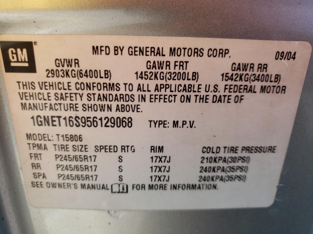 Photo 10 from auction – 2005 CHEVROLET TRAILBLAZE with VIN 1GNET16S956129068