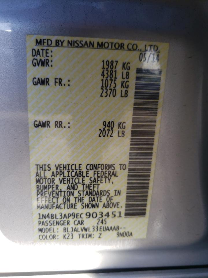 Photo 10 from auction – 2014 NISSAN ALTIMA 3.5 with VIN 1N4BL3AP9EC903451