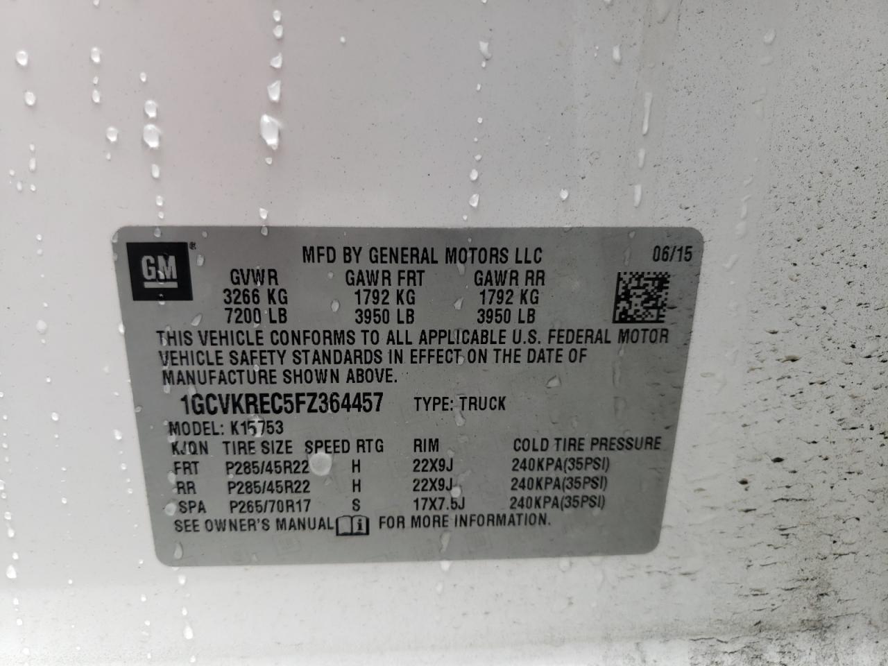 Photo 10 from auction – 2015 CHEVROLET SILVERADO with VIN 1GCVKREC5FZ364457