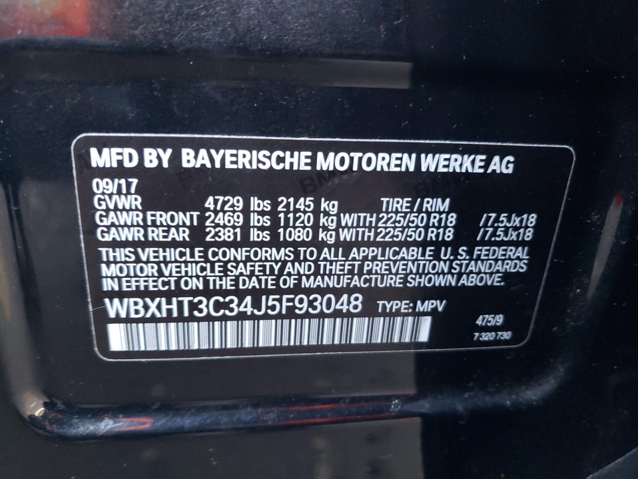 Photo 10 from auction – 2018 BMW X1 XDRIVE2 with VIN WBXHT3C34J5F93048