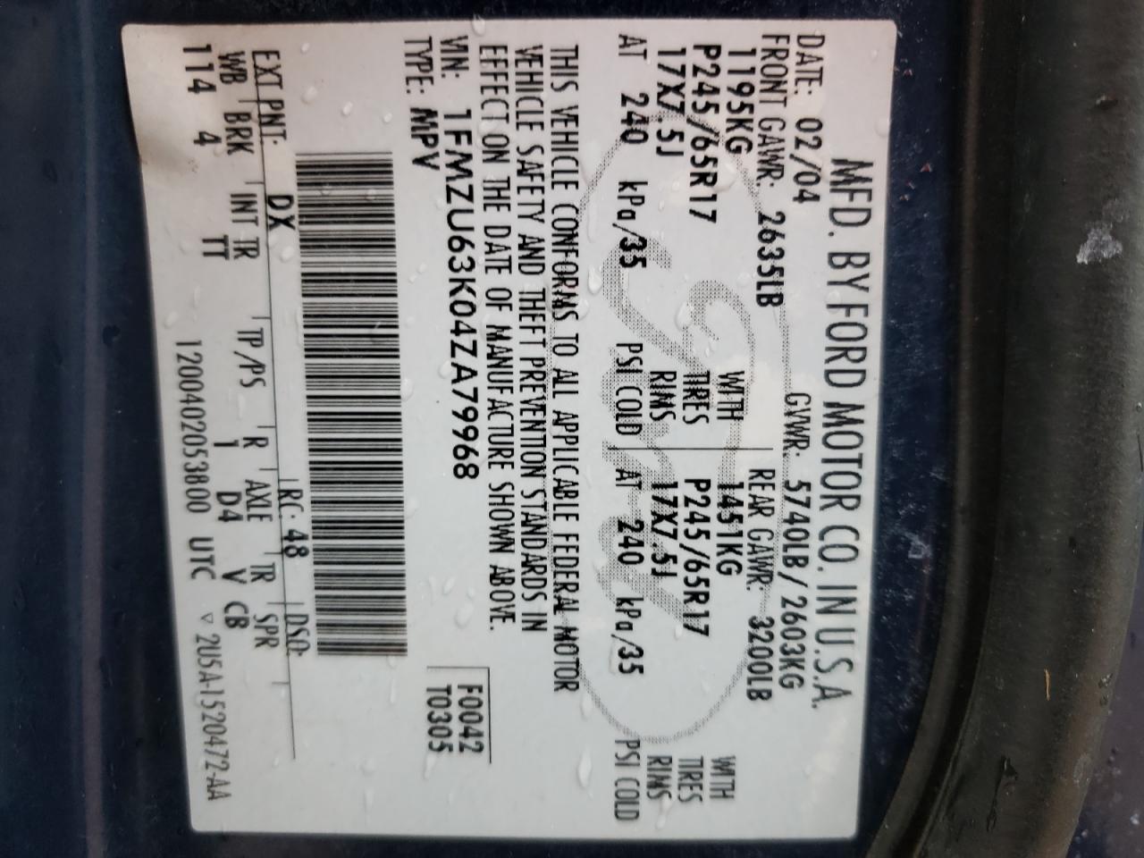 Photo 10 from auction – 2004 FORD EXPLORER X with VIN 1FMZU63K04ZA79968