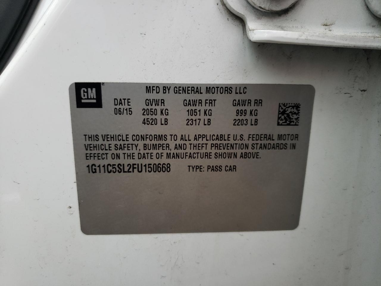 Photo 10 from auction – 2015 CHEVROLET MALIBU 1LT with VIN 1G11C5SL2FU150668