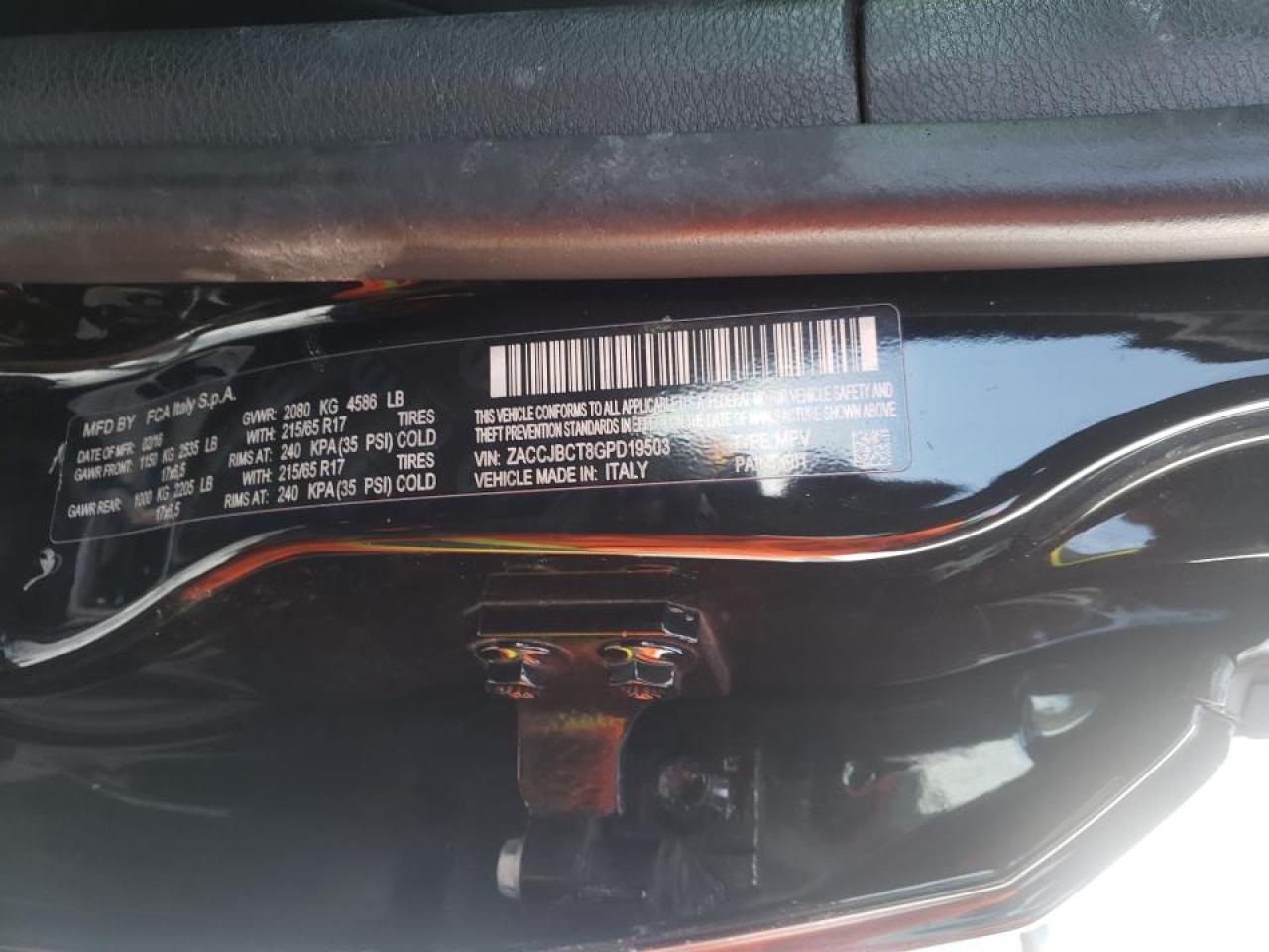 Photo 10 from auction – 2016 JEEP RENEGADE T with VIN ZACCJBCT8GPD19503