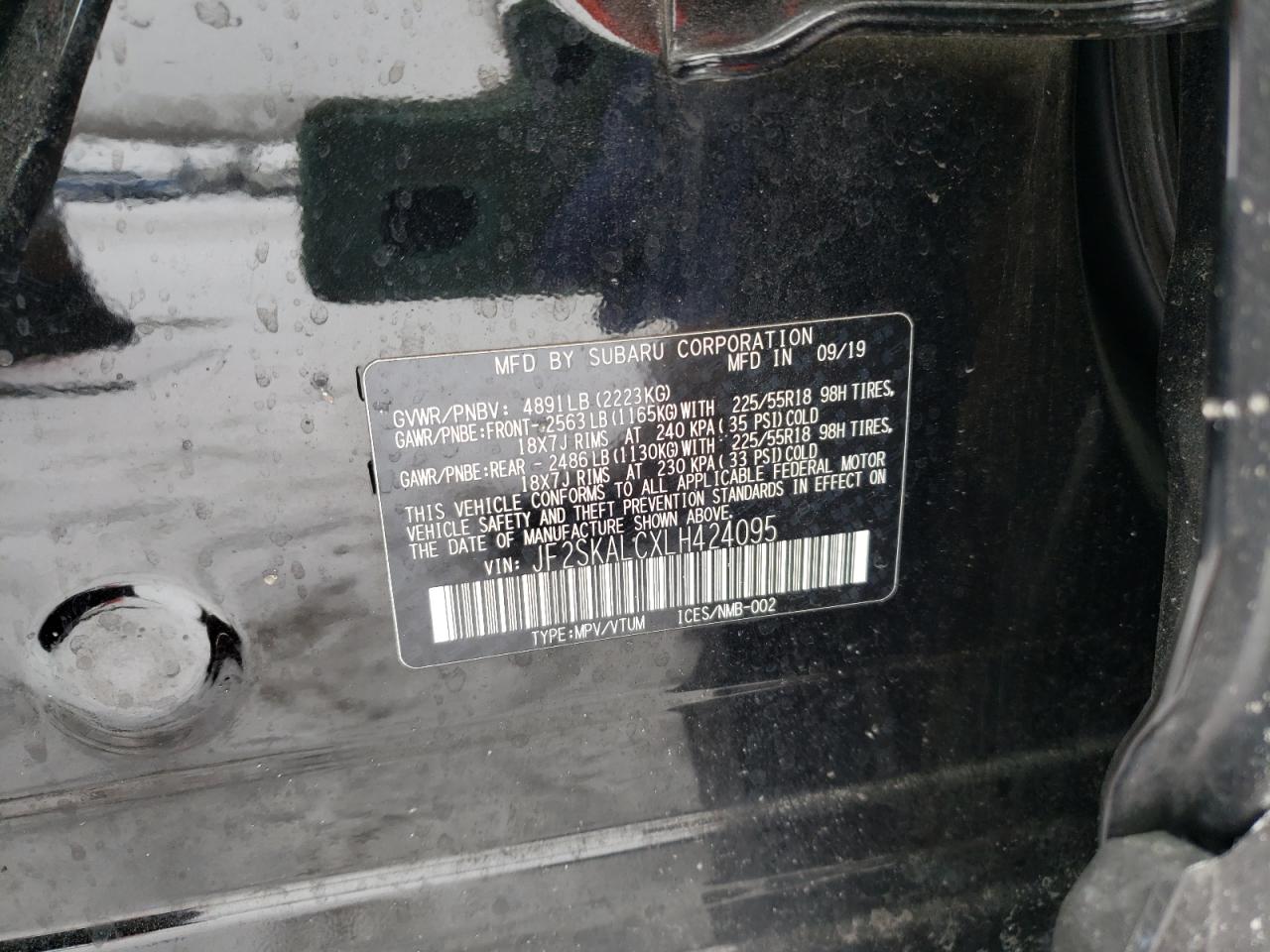 Photo 10 from auction – 2020 SUBARU FORESTER S with VIN JF2SKALCXLH424095