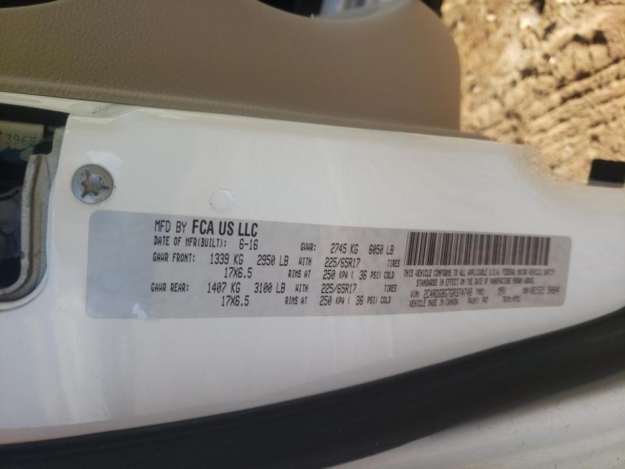 Photo 10 from auction – 2016 DODGE GRAND CARA with VIN 2C4RDGBG7GR374748