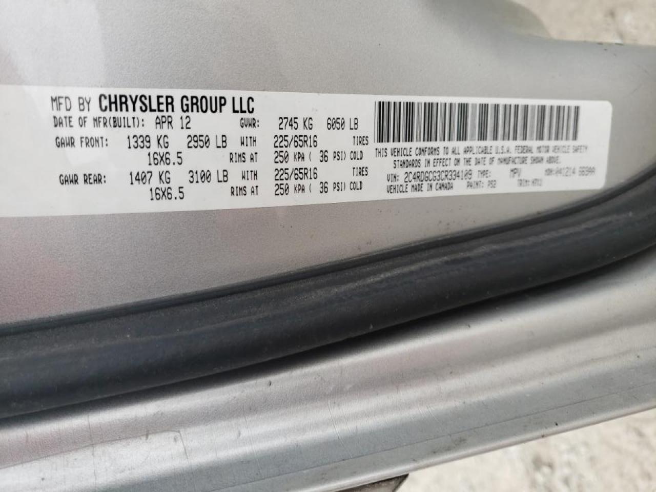 Photo 10 from auction – 2012 DODGE GRAND CARA with VIN 2C4RDGCG3CR334109