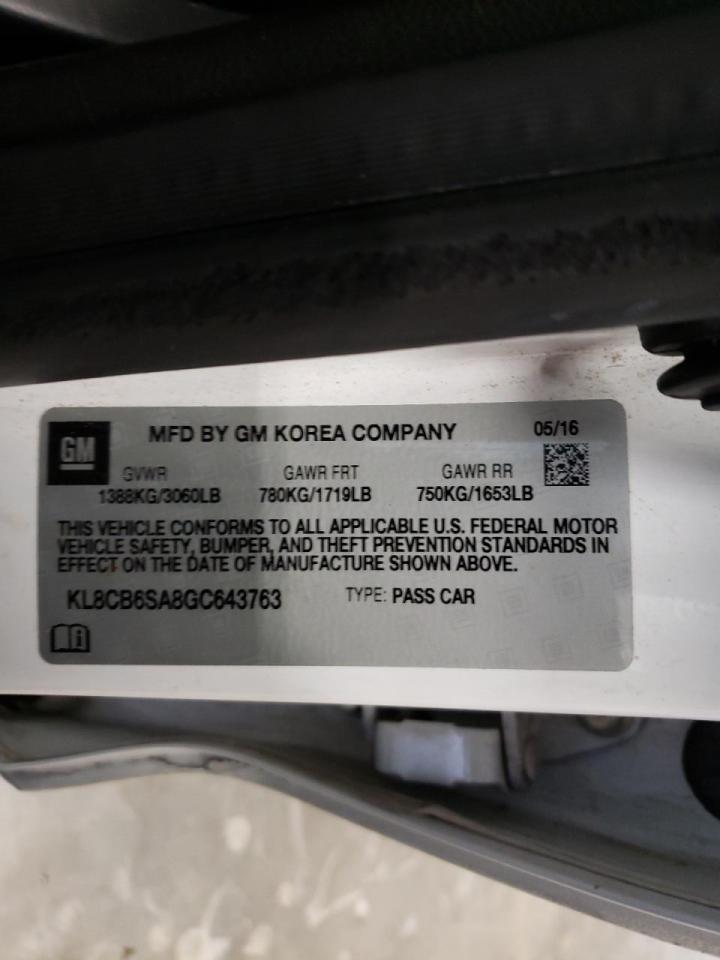 Photo 10 from auction – 2016 CHEVROLET SPARK LS with VIN KL8CB6SA8GC643763