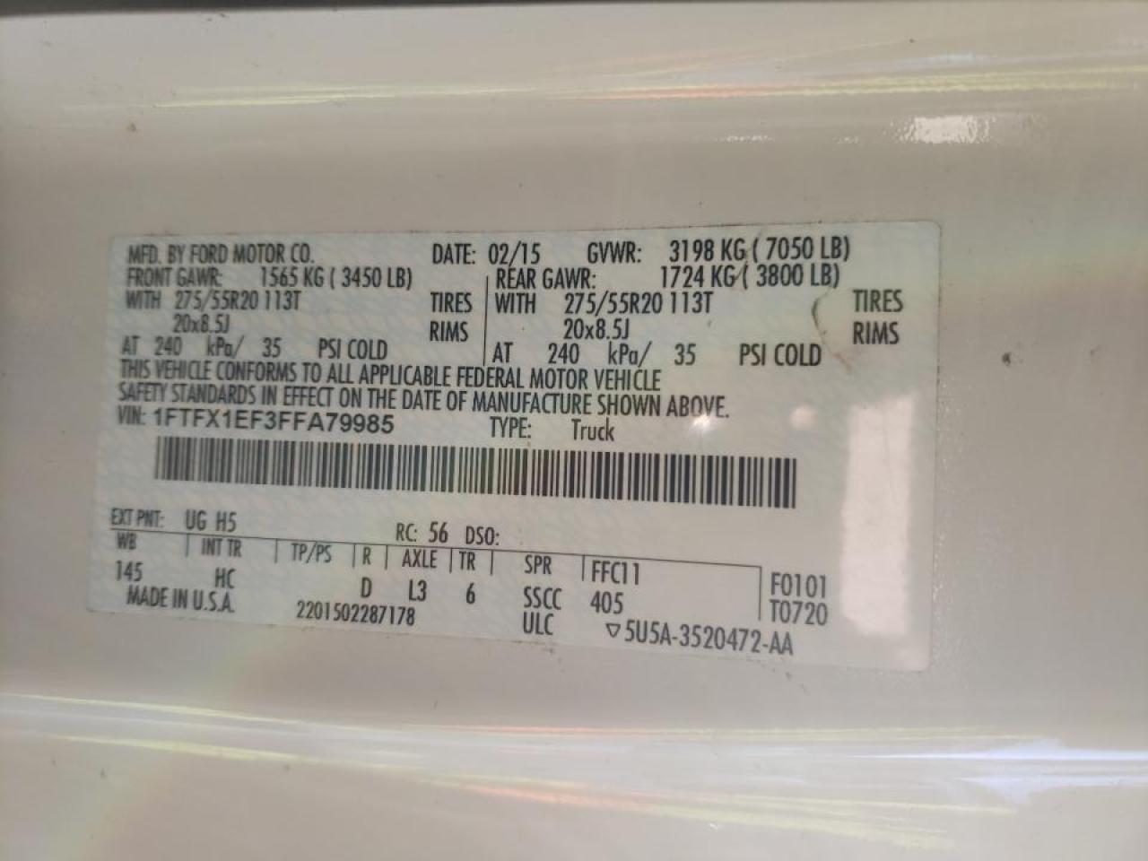 Photo 10 from auction – 2015 FORD F150 SUPER with VIN 1FTFX1EF3FFA79985