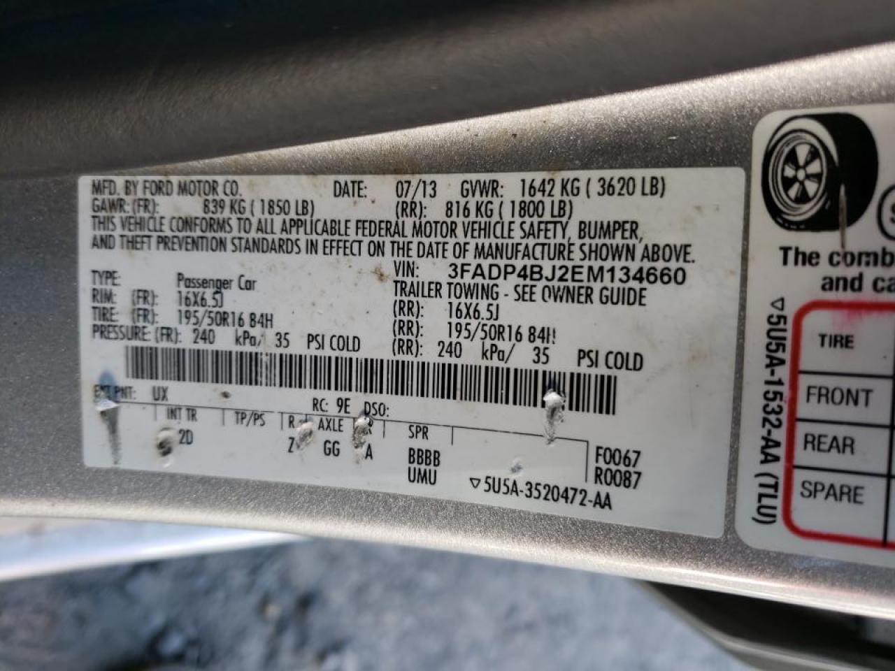 Photo 10 from auction – 2014 FORD FIESTA SE with VIN 3FADP4BJ2EM134660