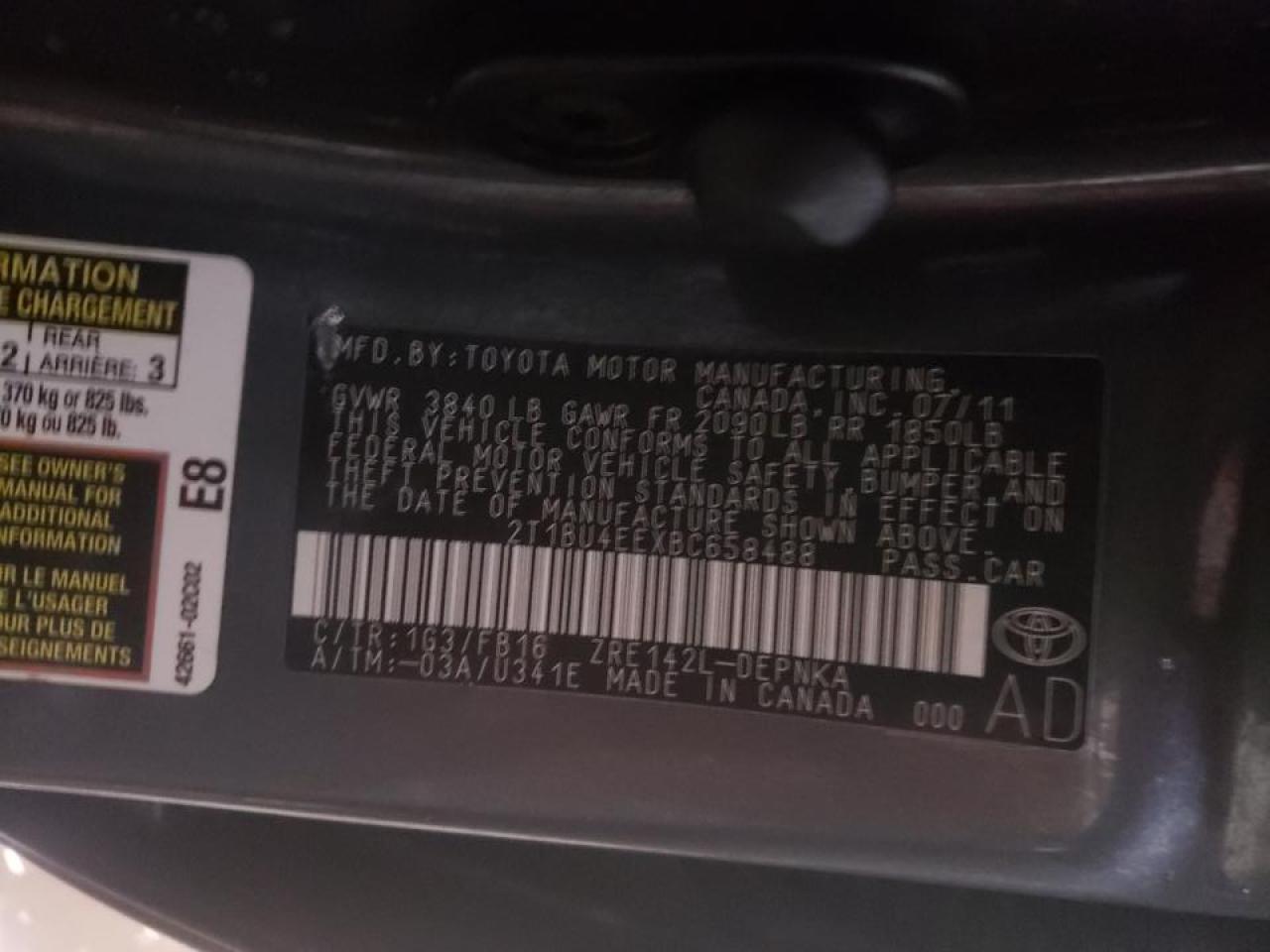 Photo 10 from auction – 2011 TOYOTA COROLLA BA with VIN 2T1BU4EEXBC658488