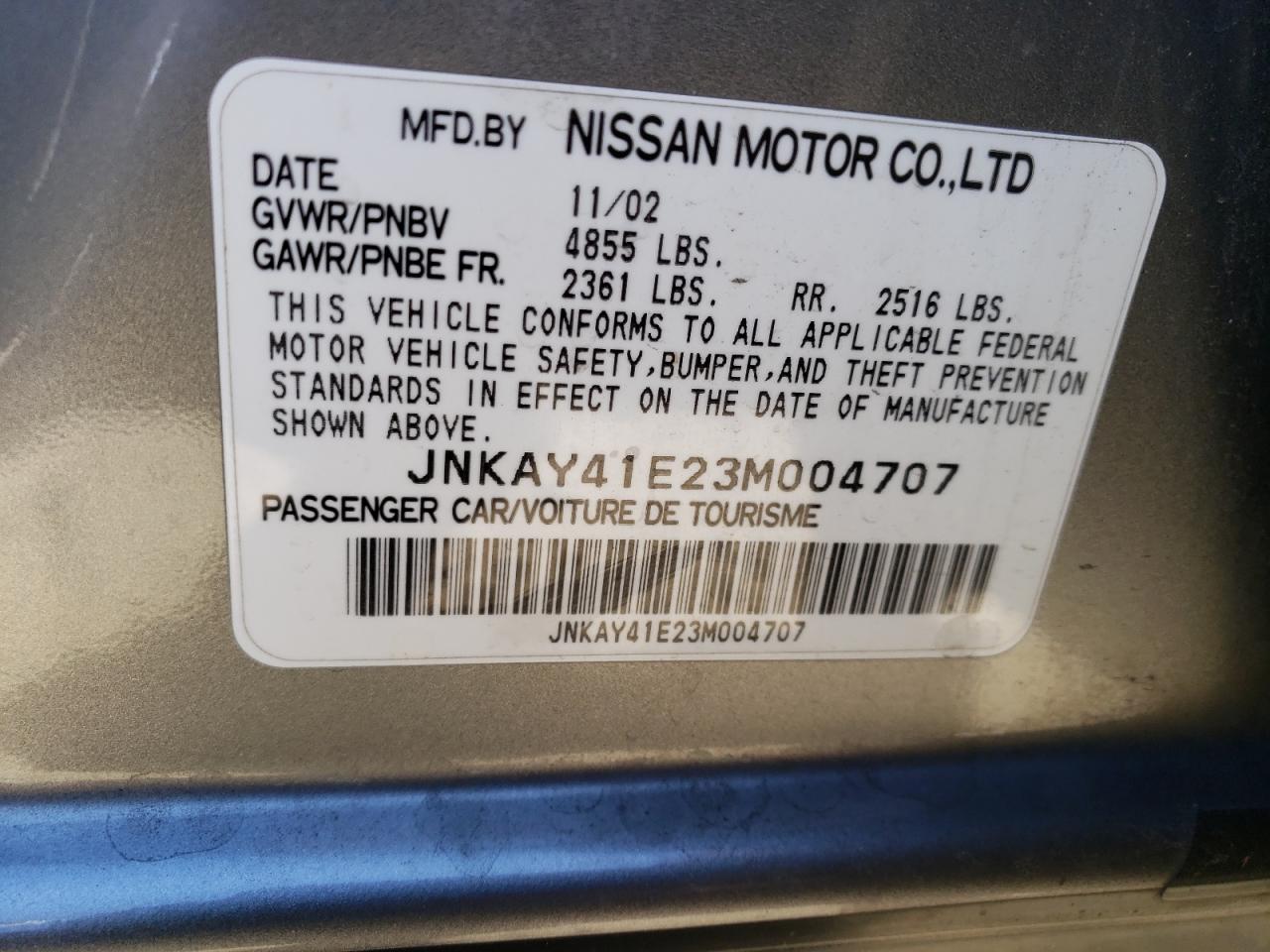 Photo 10 from auction – 2003 INFINITI M45 with VIN JNKAY41E23M004707