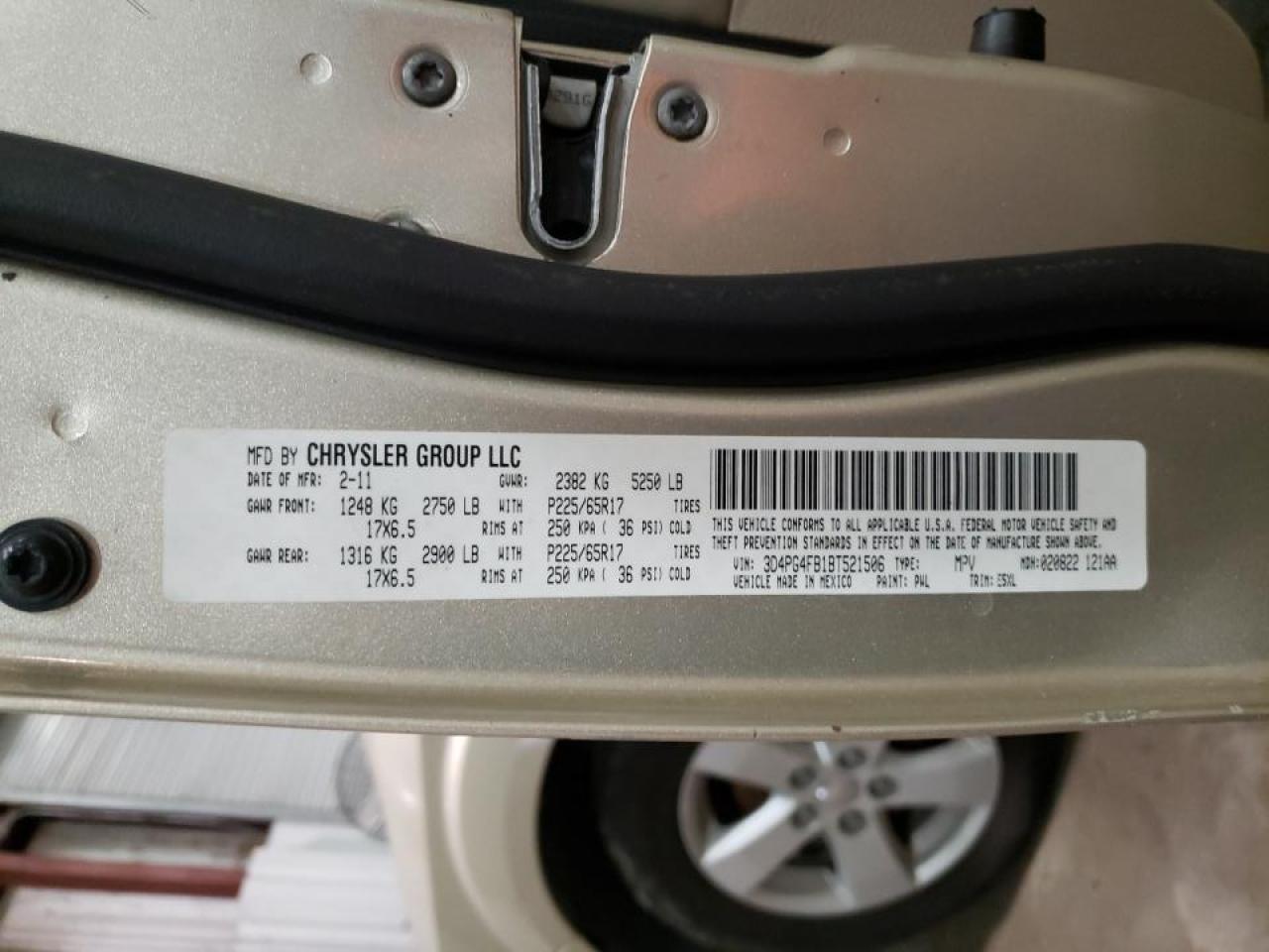 Photo 10 from auction – 2011 DODGE JOURNEY EX with VIN 3D4PG4FB1BT521506