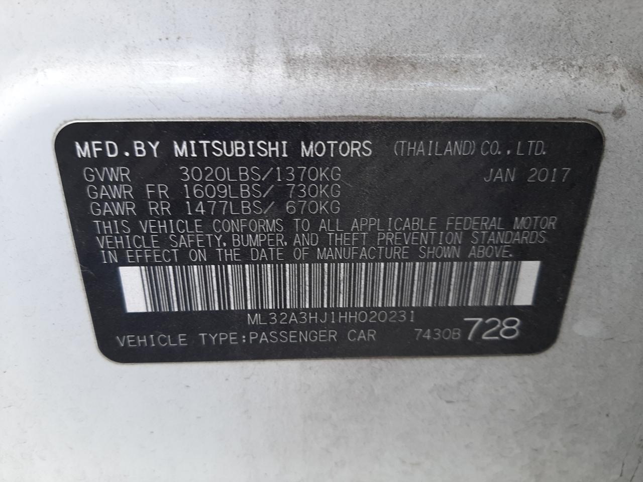 Photo 10 from auction – 2017 MITSUBISHI MIRAGE ES with VIN ML32A3HJ1HH020231
