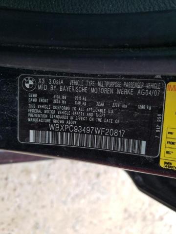 Photo 10 from auction – 2007 BMW X3 3.0SI with VIN WBXPC93497WF20817
