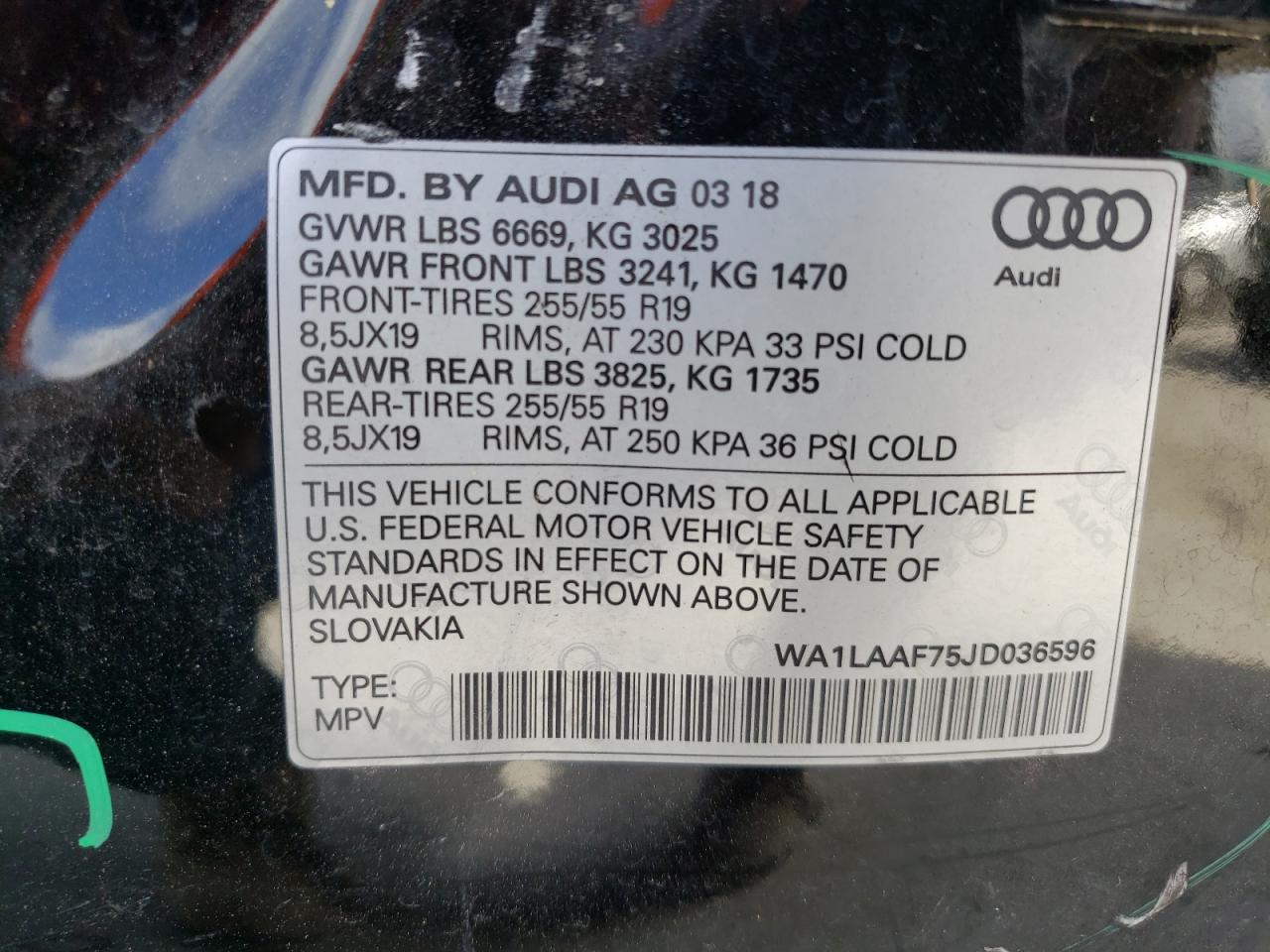 Photo 10 from auction – 2018 AUDI Q7 PREMIUM with VIN WA1LAAF75JD036596