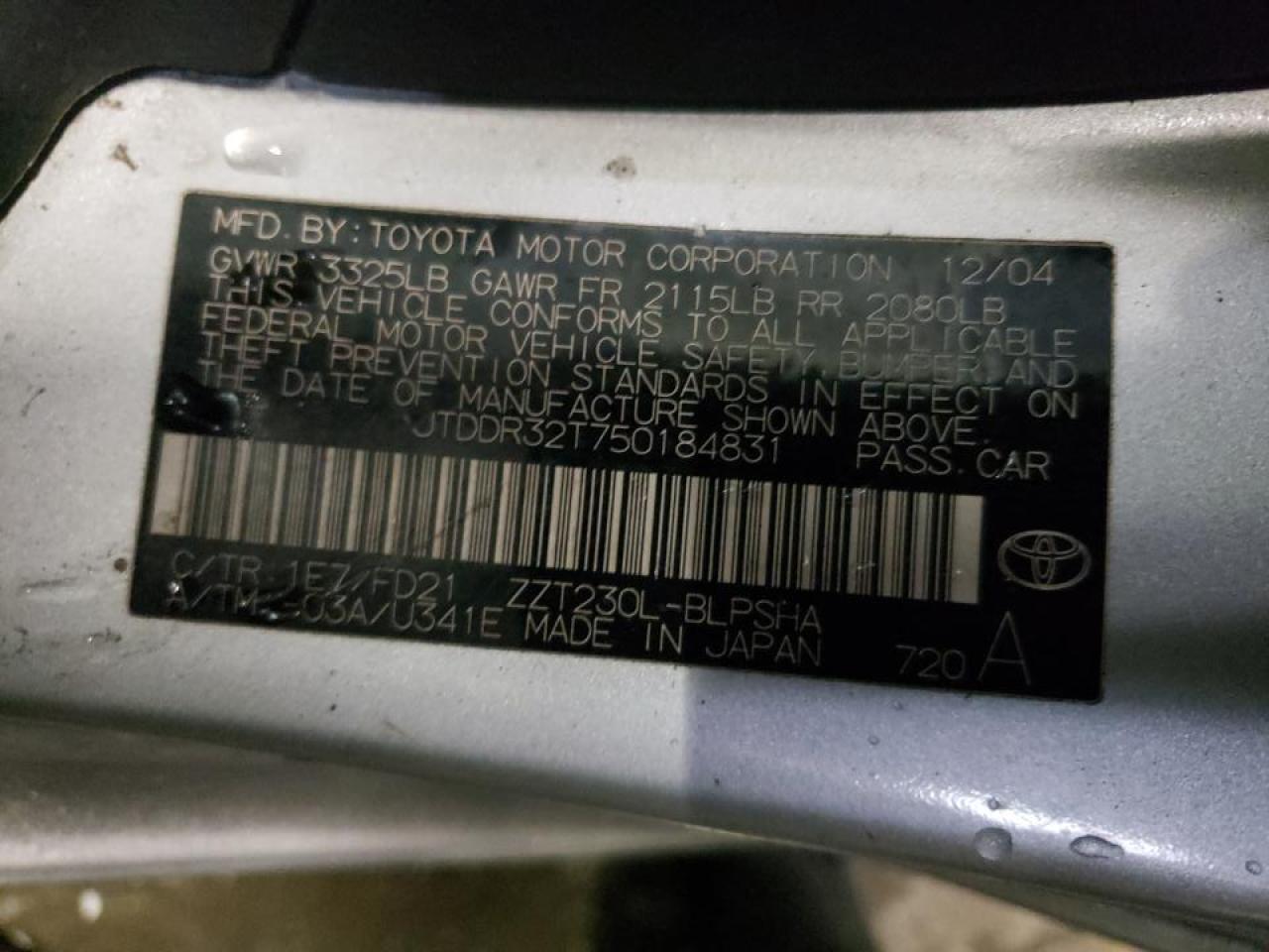 Photo 10 from auction – 2005 TOYOTA CELICA with VIN JTDDR32T750184831