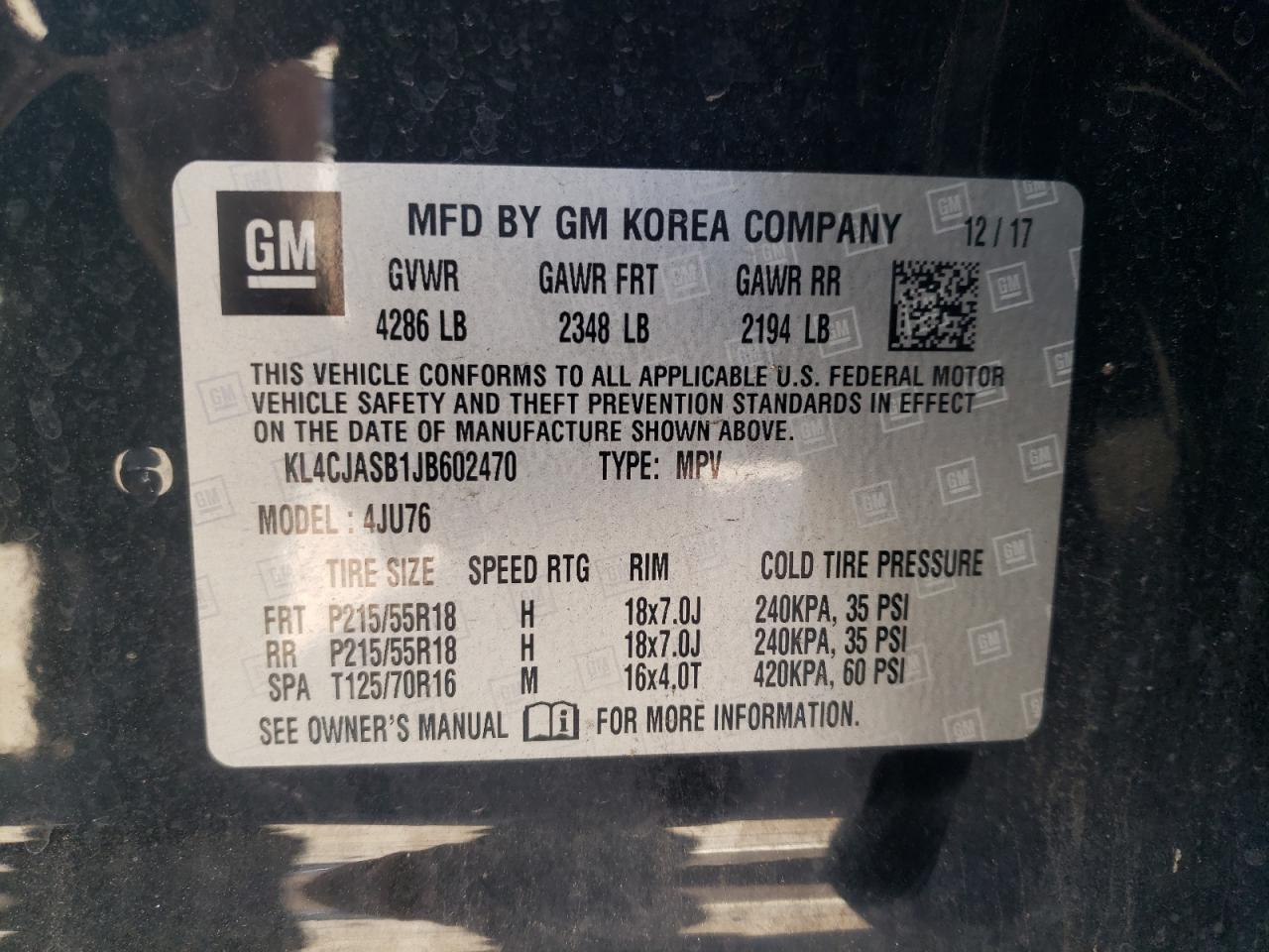Photo 10 from auction – 2018 BUICK ENCORE PRE with VIN KL4CJASB1JB602470