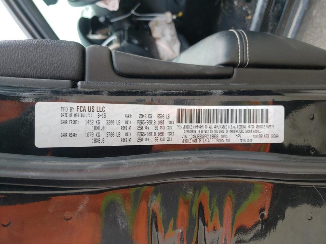 Photo 10 from auction – 2015 JEEP GRAND CHER with VIN 1C4RJEBG0FC118830