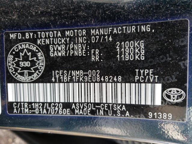 Photo 10 from auction – 2014 TOYOTA CAMRY L with VIN 4T1BF1FK9EU848248