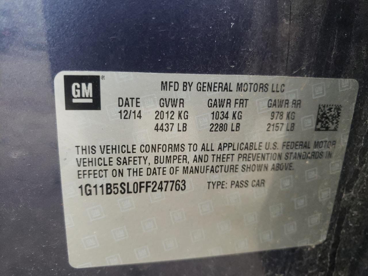 Photo 10 from auction – 2015 CHEVROLET MALIBU LS with VIN 1G11B5SL0FF247763