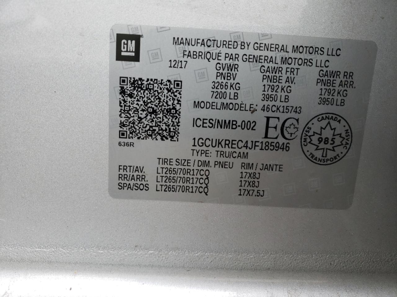 Photo 10 from auction – 2018 CHEVROLET SILVERADO with VIN 1GCUKREC4JF185946