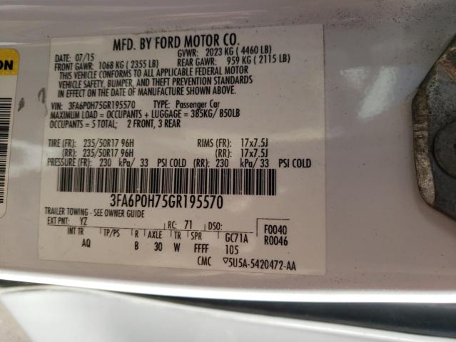 Photo 10 from auction – 2016 FORD FUSION SE with VIN 3FA6P0H75GR195570