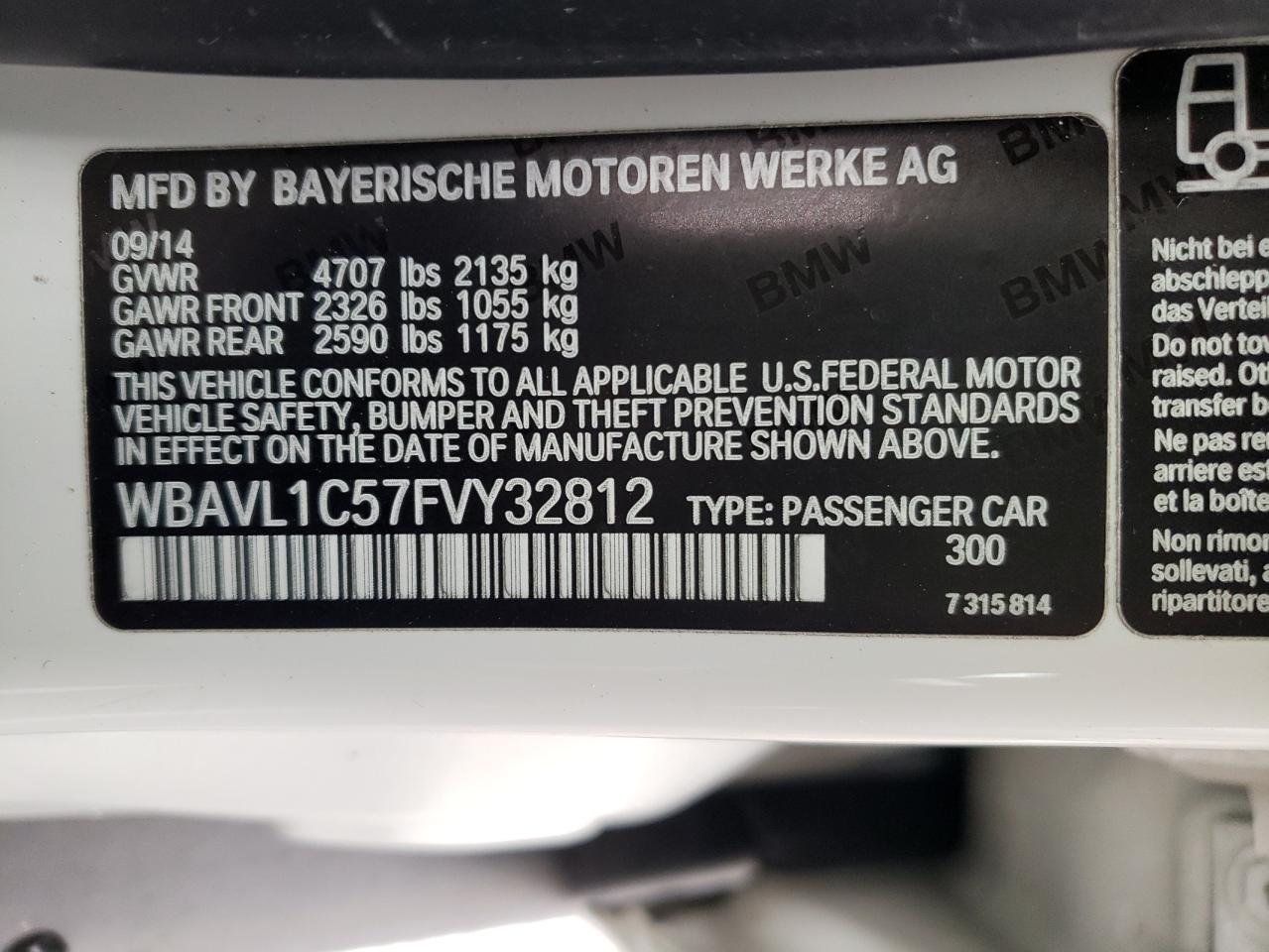Photo 10 from auction – 2015 BMW X1 XDRIVE2 with VIN WBAVL1C57FVY32812