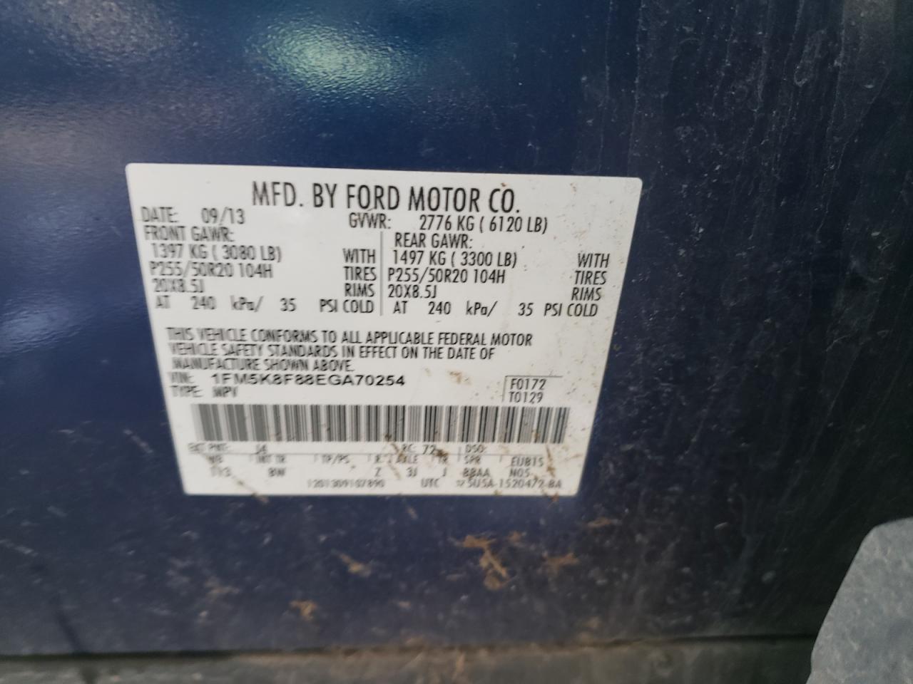 Photo 10 from auction – 2014 FORD EXPLORER L with VIN 1FM5K8F88EGA70254