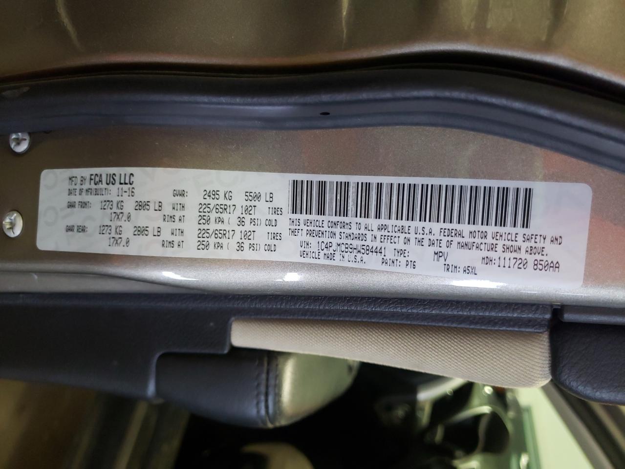 Photo 10 from auction – 2017 JEEP CHEROKEE L with VIN 1C4PJMCB9HW584441