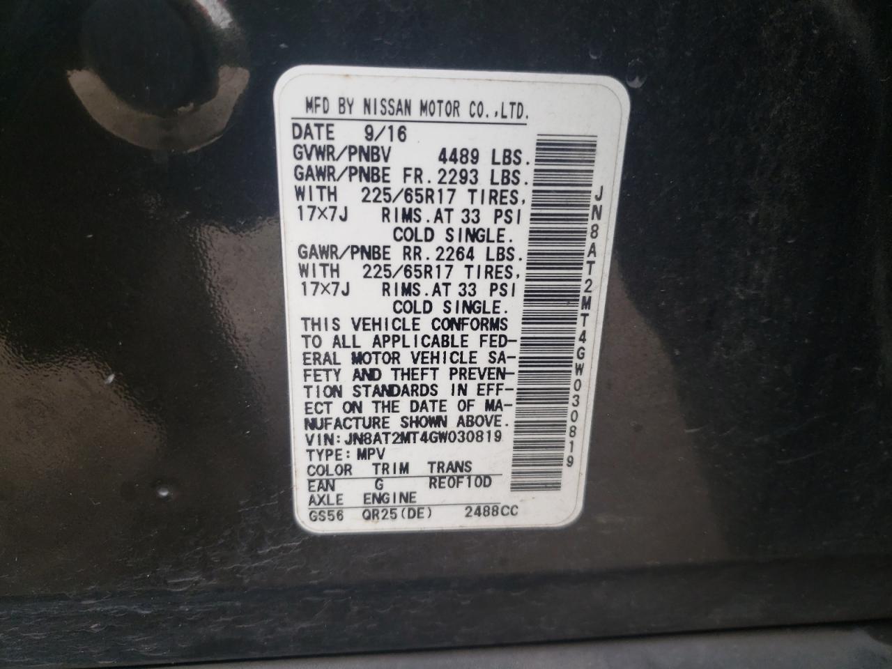 Photo 10 from auction – 2016 NISSAN ROGUE S with VIN JN8AT2MT4GW030819